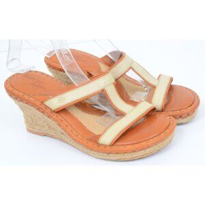 Born Drilles Shoes Womens Size 8 Brown Tan Leather Wedge Espadrille Sandals W789
